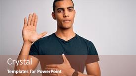  Presentation with hand palm - Audience pleasing slide set consisting of young-handsome-african-american-man backdrop and a red colored foreground