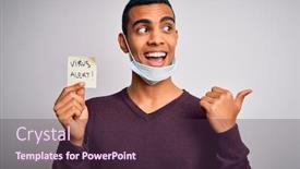  Presentation with medical face mask - Beautiful slide deck featuring young-handsome-african-american-man backdrop and a tawny brown colored foreground