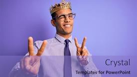  Presentation with king crown - PPT theme with young-handsome-african-american-man background and a light blue colored foreground