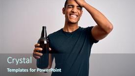  Presentation with beer bottle - PPT theme enhanced with young-handsome-african-american-man background and a navy blue colored foreground