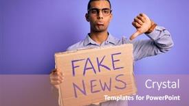  Presentation with fake news - PPT theme having young-handsome-african-american-man background and a coral colored foreground