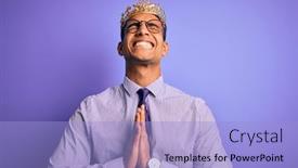  Presentation with king crown - Presentation theme consisting of young-handsome-african-american-man background and a light blue colored foreground