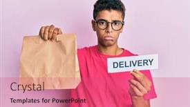  Presentation with paper bag - Presentation theme with young-handsome-african-american-man background and a coral colored foreground
