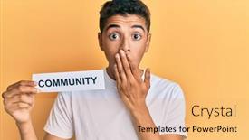  Presentation with community - PPT layouts enhanced with young-handsome-african-american-man background and a coral colored foreground