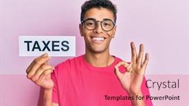  Presentation with taxes - Audience pleasing PPT layouts consisting of young-handsome-african-american-man backdrop and a coral colored foreground