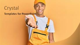  Presentation with hand palm - Slide set featuring young-handsome-african-american-man background and a yellow colored foreground