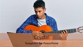  Presentation with classical guitar - Audience pleasing PPT theme consisting of young-handsome-african-american-man backdrop and a coral colored foreground