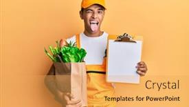  Presentation with courier - Cool new slide set with young-handsome-african-american-man backdrop and a yellow colored foreground