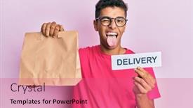  Presentation with paper bag - Amazing presentation theme having young-handsome-african-american-man backdrop and a coral colored foreground