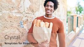  Presentation with paper bag - Slides with young-handsome-african-american-man background and a coral colored foreground