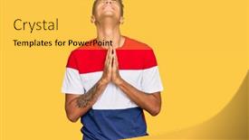  Presentation with praying hands - Colorful slides enhanced with young-handsome-african-american-man backdrop and a yellow colored foreground