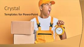  Presentation with express delivery - Slides featuring young-handsome-african-american-man background and a yellow colored foreground