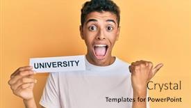  Presentation with american university - Cool new slide set with young-handsome-african-american-man backdrop and a yellow colored foreground