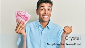  Presentation with chinese american - Slide set having young-handsome-african-american-man background and a light blue colored foreground
