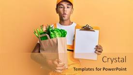  Presentation with courier - Colorful PPT theme enhanced with young-handsome-african-american-man backdrop and a yellow colored foreground