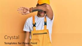  Presentation with handyman - Audience pleasing PPT theme consisting of young-handsome-african-american-man backdrop and a yellow colored foreground