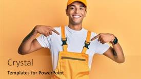  Presentation with handyman - Colorful slide deck enhanced with young-handsome-african-american-man backdrop and a yellow colored foreground