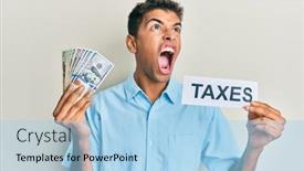  Presentation with taxes - Beautiful slide deck featuring young-handsome-african-american-man backdrop and a light blue colored foreground