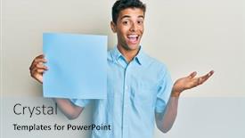  Presentation with banner blue - Slide set having young-handsome-african-american-man background and a light blue colored foreground