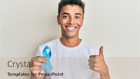  Presentation with blue ribbon - Amazing presentation theme having young-handsome-african-american-man backdrop and a mint green colored foreground