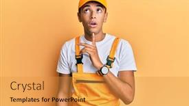  Presentation with handyman - Audience pleasing presentation design consisting of young-handsome-african-american-man backdrop and a gold colored foreground