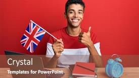  Presentation with student exchange - PPT theme with young-handsome-african-american-man background and a tawny brown colored foreground