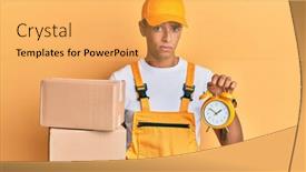  Presentation with express delivery - Presentation theme with young-handsome-african-american-man background and a yellow colored foreground