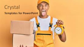  Presentation with express delivery - Beautiful slide deck featuring young-handsome-african-american-man backdrop and a yellow colored foreground