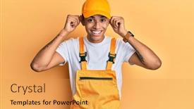  Presentation with handyman - Beautiful PPT theme featuring young-handsome-african-american-man backdrop and a yellow colored foreground