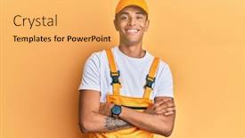  Presentation with handyman - PPT theme having young-handsome-african-american-man background and a yellow colored foreground