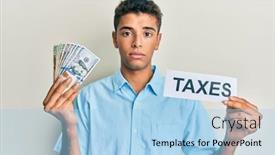  Presentation with taxes - Theme with young-handsome-african-american-man background and a light blue colored foreground