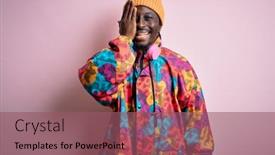  Presentation with colorful eye - Slides enhanced with young-handsome-african-american-man background and a violet colored foreground