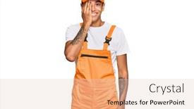  Presentation with handyman - Presentation theme featuring young-handsome-african-american-man background and a lemonade colored foreground