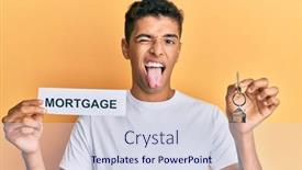  Presentation with mortgage - PPT theme featuring young-handsome-african-american-man background and a sky blue colored foreground