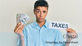  Presentation with taxes - PPT theme with young-handsome-african-american-man background and a light blue colored foreground
