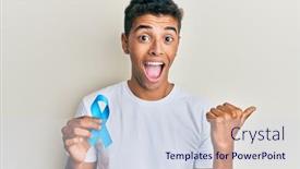  Presentation with blue ribbon - PPT theme consisting of young-handsome-african-american-man background and a sky blue colored foreground