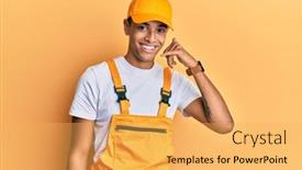  Presentation with handyman - Presentation design having young-handsome-african-american-man background and a yellow colored foreground