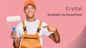  Presentation with proud american - Amazing PPT theme having young-handsome-african-american-man backdrop and a coral colored foreground