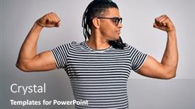  Presentation with proud american - Colorful presentation theme enhanced with young-handsome-african-american-man backdrop and a gray colored foreground