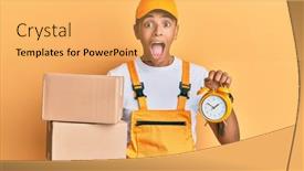  Presentation with express delivery - Presentation design enhanced with young-handsome-african-american-man background and a yellow colored foreground