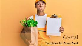  Presentation with courier - Slide set featuring young-handsome-african-american-man background and a yellow colored foreground