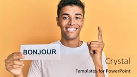  Presentation with question word - PPT layouts having young-handsome-african-american-man background and a coral colored foreground