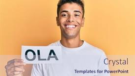  Presentation with african american - PPT theme with young-handsome-african-american-man background and a sky blue colored foreground