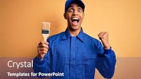  Presentation with proud american - Cool new slide set with young-handsome-african-american-painter backdrop and a navy blue colored foreground