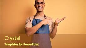  Presentation with african american talent show - Presentation featuring young-handsome-african-american-shopkeeper background and a tawny brown colored foreground