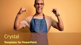  Presentation with american - Slides having young-handsome-african-american-shopkeeper background and a tawny brown colored foreground