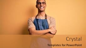  Presentation with american - PPT layouts with young-handsome-african-american-shopkeeper background and a gold colored foreground