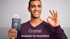  Presentation with tourist - Colorful PPT theme enhanced with young-handsome-african-american-tourist backdrop and a wine colored foreground