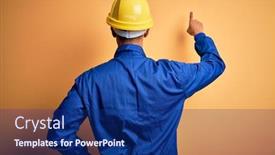  Presentation with african american doctors - PPT theme consisting of young-handsome-african-american-worker background and a navy blue colored foreground