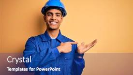  Presentation with security camera - PPT theme enhanced with young-handsome-african-american-worker background and a ocean colored foreground